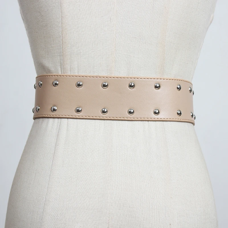 

Pu Irregular Rivet Leather Black Wide Belt Personality Women New Fashion Tide All-match Spring Autumn 2021 1DD3016