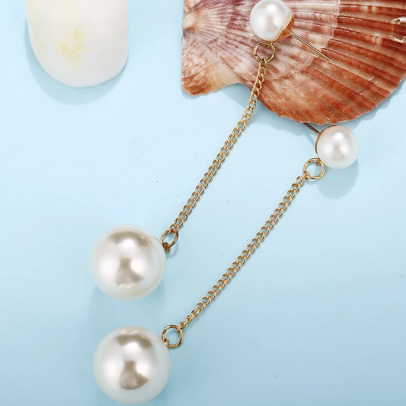 Trendy Elegant Simulated Pearls Long Dangle Earrings For Women Jewelry Pearls String Statement Drop Earrings Wedding Party Gift