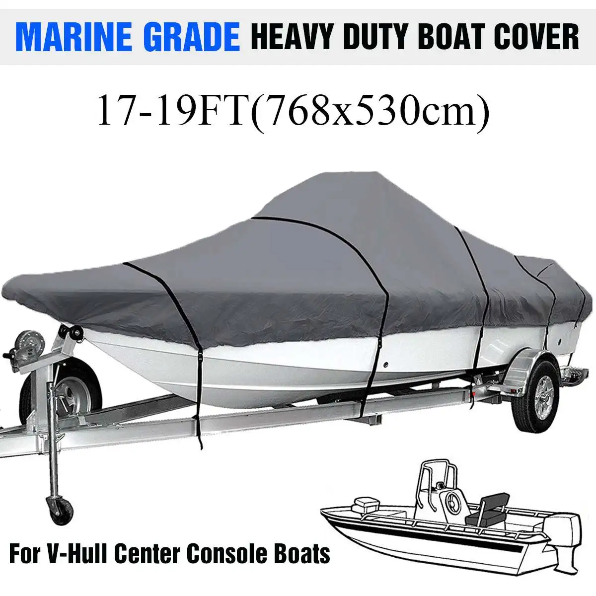 768x530cm 17-19ft 17-25FT водонепроницаемый чехол для лодки морской класса 210D Trailerable v-корпус рыболовный лыжный Солнцезащитный УФ-протектор для лодки швартовка - Цвет: 768x530cm 17-19ft