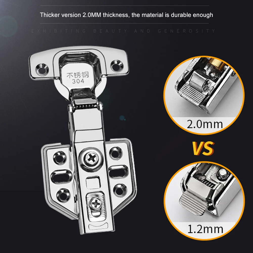 

1Pcs 2.0mm Hinge Stainless Steel Hydraulic Cabinet Door Hinges Damper Buffer Soft Close Kitchen Cupboard Furniture Hinges