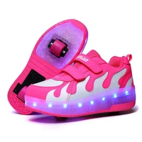 kids led glowing usb charging roller shoes luminous sneakers with wheels kids rollers skates for boys girls toddle training