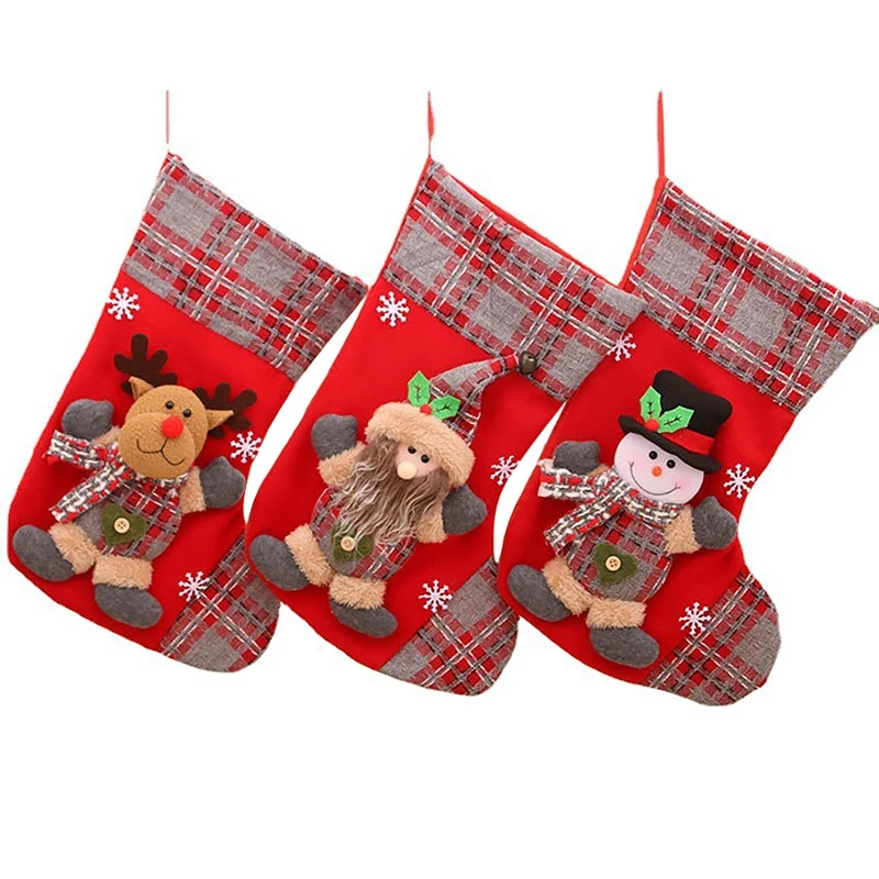 

3Pcs Christmas Stocking Santa Claus Candy Sock Gift Bag Xmas Tree Hanging Decor Bag for Christmas Home Decoration