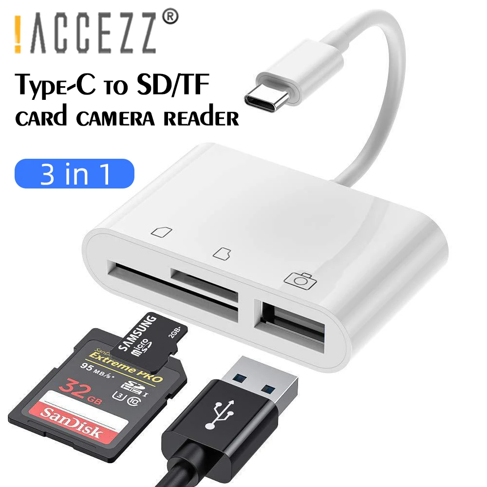 ! Адаптер ACCEZZ Type C для чтения карт 3 в 1 OTG клавиатуры мыши U Disk Mouse TF/Mirco SD адаптер