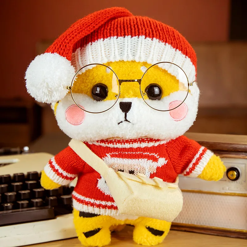 

30cm Dressing Tiger With Christmas Hat Plush Toy Cute Yellow Dot Headband Glasses Wear Dress up Tiger Plushis Doll for Children
