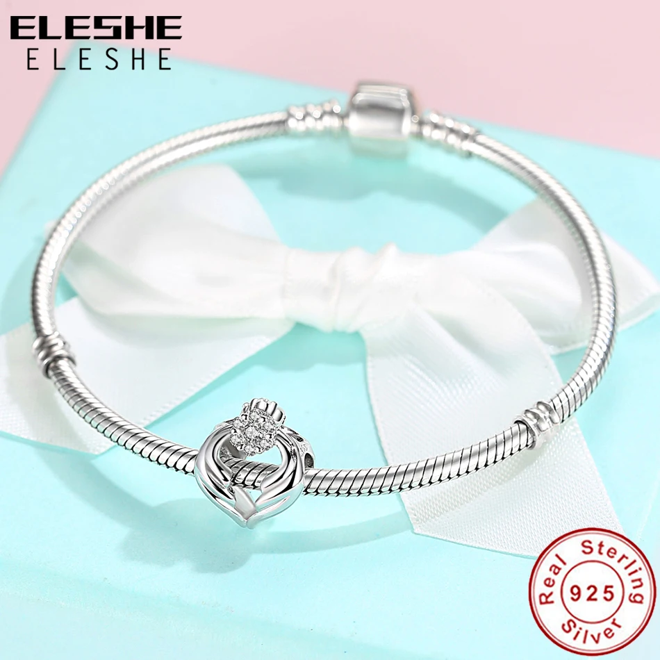 Подлинный eleshe, 925 пробы, серебряный, винтажный, крылья ангела, перья, сердце, бусины, Подвески, подходят к оригинальным браслетам, браслеты, хорошее ювелирное изделие