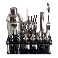 stainless steel cocktail shaker set bartender kit boston shaker tool set with acrylic stand and bar tools set