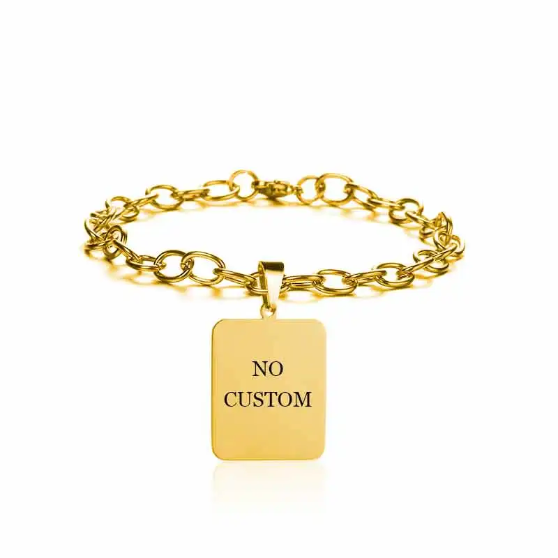 Square Gold Браслет на заказ с выгравированным именем и датой Pulseira, нержавеющая сталь, персонализированная табличка, фото, браслет для женщин, ID, лучший друг, подарок - Окраска металла: Square Gold