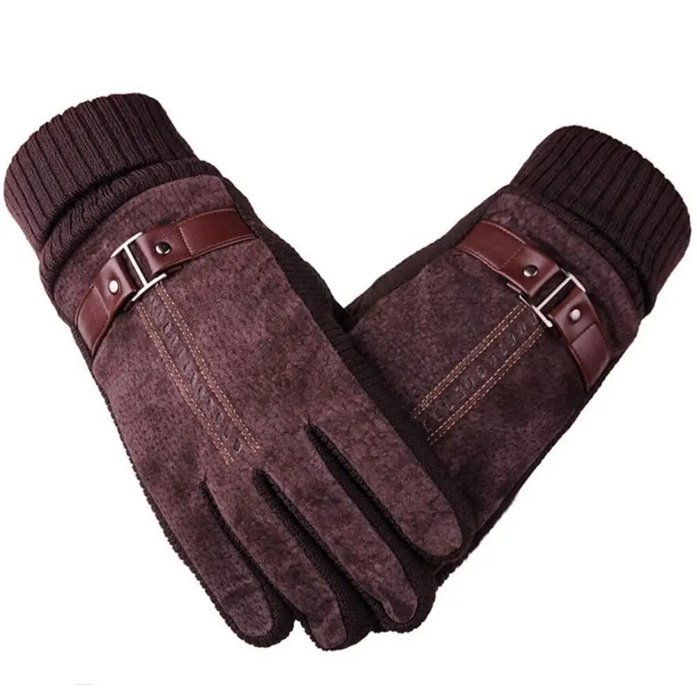 

New Unisex Fashion Skiing Outdoor Riding Pigskin Gloves Women Winter Warm Thick Anti-Skid Gloves Bicycle Handschoenen Dames