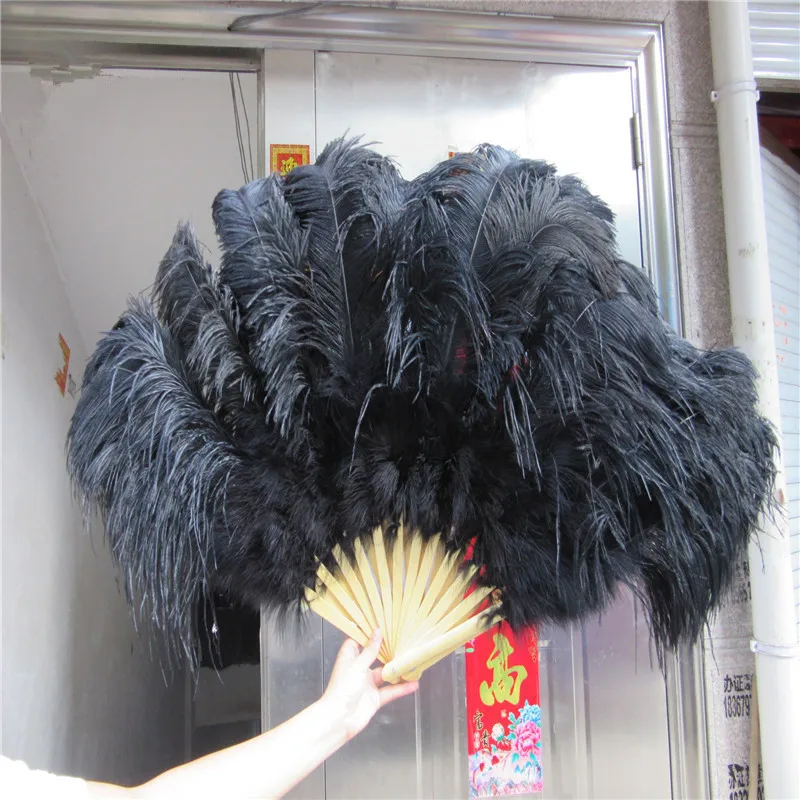 Wholesale 1pcs/lot Ostrich Feather Fan Carnival Party Craft Dance Performance 12bars Fans Feathers for Crafts Plumas