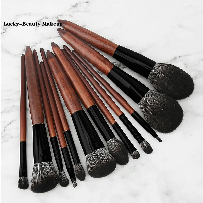 

Lucky-Beauty Wood Handle Makeup Brush Set High Quality Loose Powder Blush Foundation Brush Super Soft Theatre Makeup