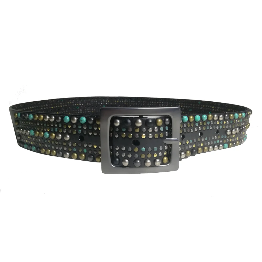 Бирюзовые смешанные в стиле ретро цвет Шипованная натуральная кожа