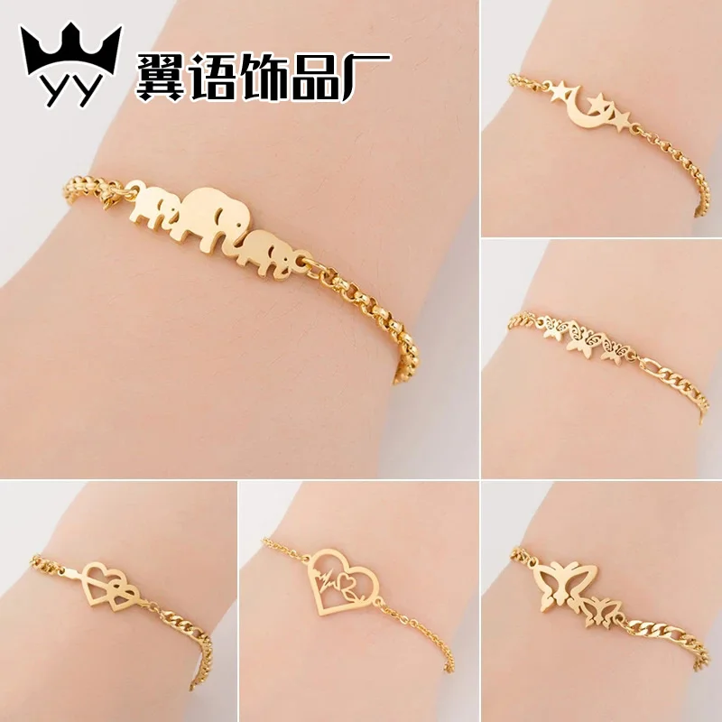 

Hot Sell Butterfly Gigantic Elephant Bracelet For Women Couples Custom Name Logo Stainless Steel Bracelet Fashion Trendy Jewelry