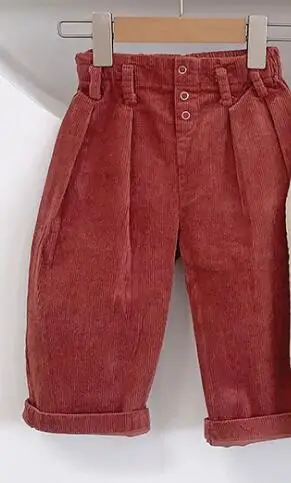 Autumn kids children solid color corduroy casual pants boys girls Grinding thicken trousers 1-6Y - Цвет: Красный