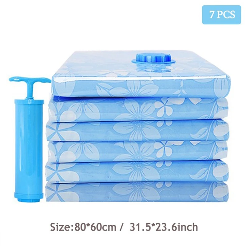 

7PCS Thickened Vacuum Storage Bag For Cloth Compressed Bag with Hand Pump Reusable Blanket Clothes Quilt Organizer