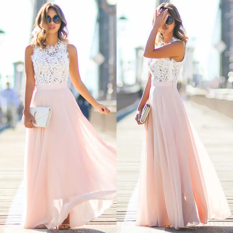 

hot Women Long Chiffon Dress Formal Evening Party V neck Sleeveless Empire Ball Gowns Dresses New