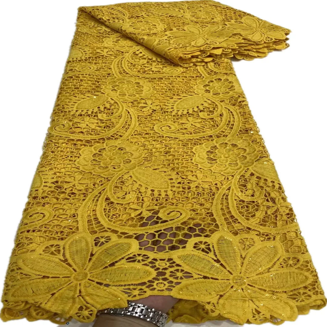 

New Design African Guipure Cord Lace Fabric High Quality French Milk Silk Lace Embroidery Net Fabric With Sequins For Wedding