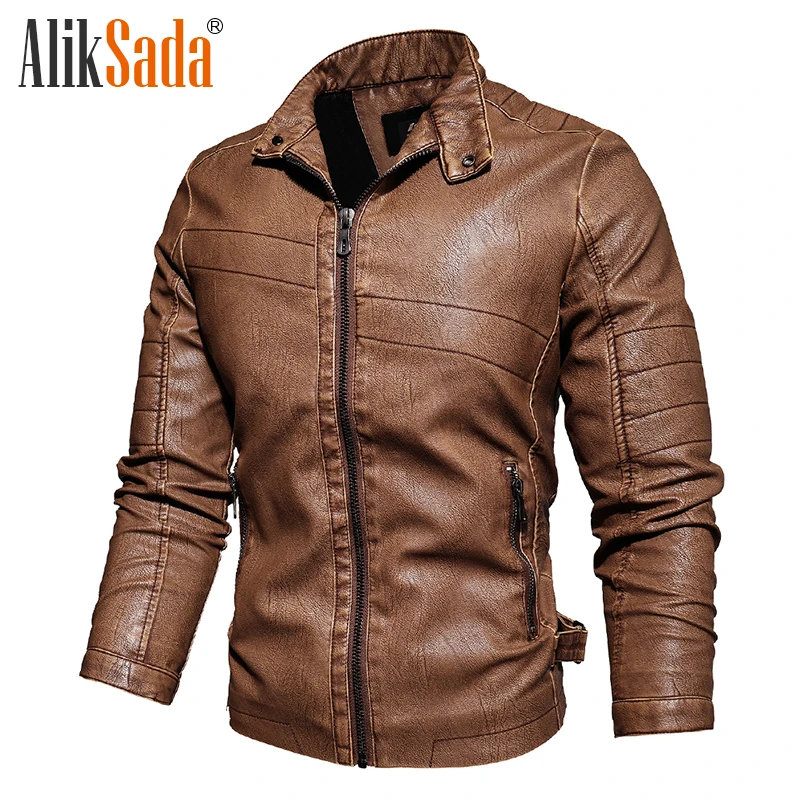 Aliksada 2021 Casual Vintage Men Leather Jacket Thick Cowhide Biker Jacket Slim Fit Men Motorcycle Coat Autumn and Winter