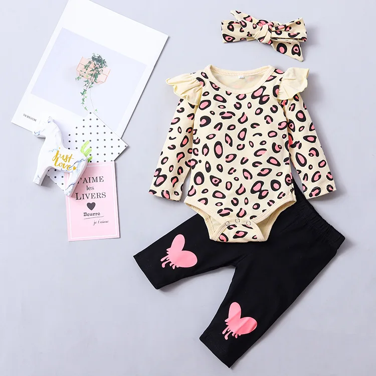 Фото - Infant Baby Girl Clothes Set Leopard Long Sleeve Toddler Spring Autumn Jumpsuit 3pcs Pants +headband Outfit Clothing Set infant baby girl cotton print clothes newborn letter print long sleeve leopard pants headband set 3pcs toddler clothing outfits