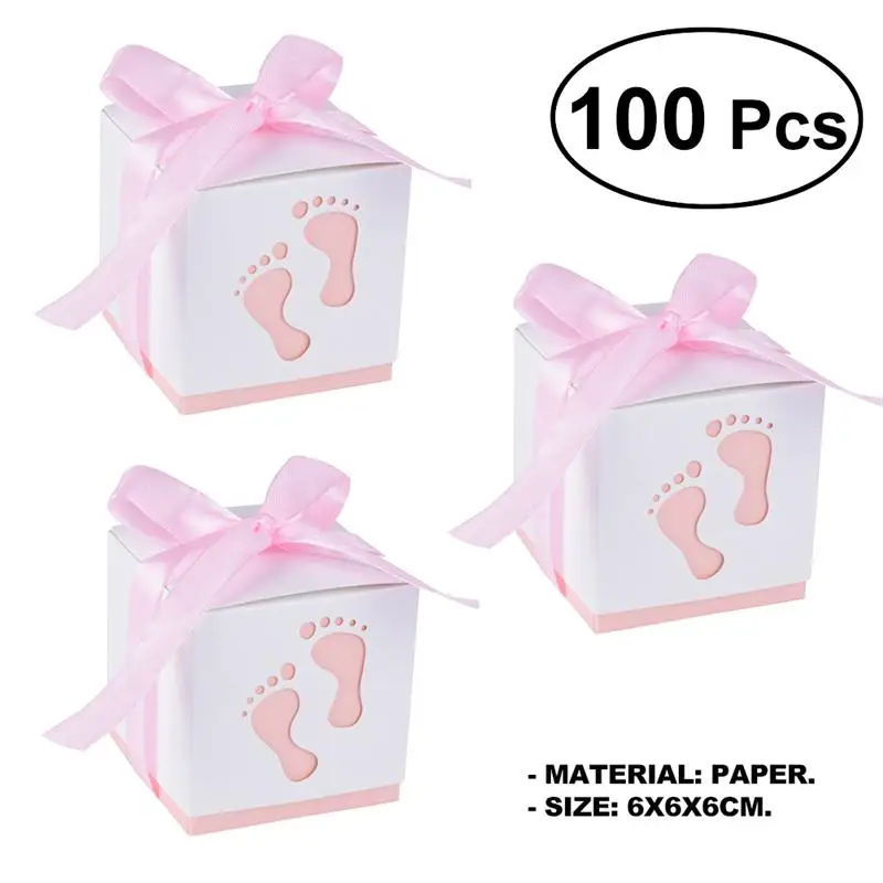 Pink Little Feet 100 шт Вечерние подарочные пакеты бумажный с бантом коробка для конфет для свадебного украшения Крафт свадебные сувениры и подарочная коробка - Цвет: Pink Little Feet