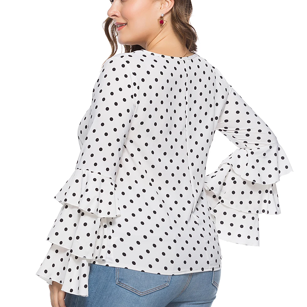 Большие размеры женская блузка в горошек большие шифоновые рубашки модная