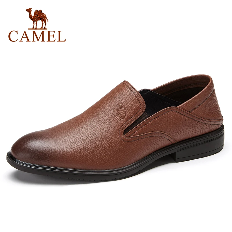 CAMEL Men Shoes Genuine Leather Business Casual Dress Shoes Men Round Cow Leather Office Wedding Male Footwear