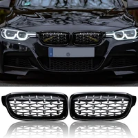 Modified For 1 Series F30 F31 F35 320I 328I 335I Glossy Black Front Hood Diamond Grille Meteor Grill Mesh Bumper Kidney Grills
