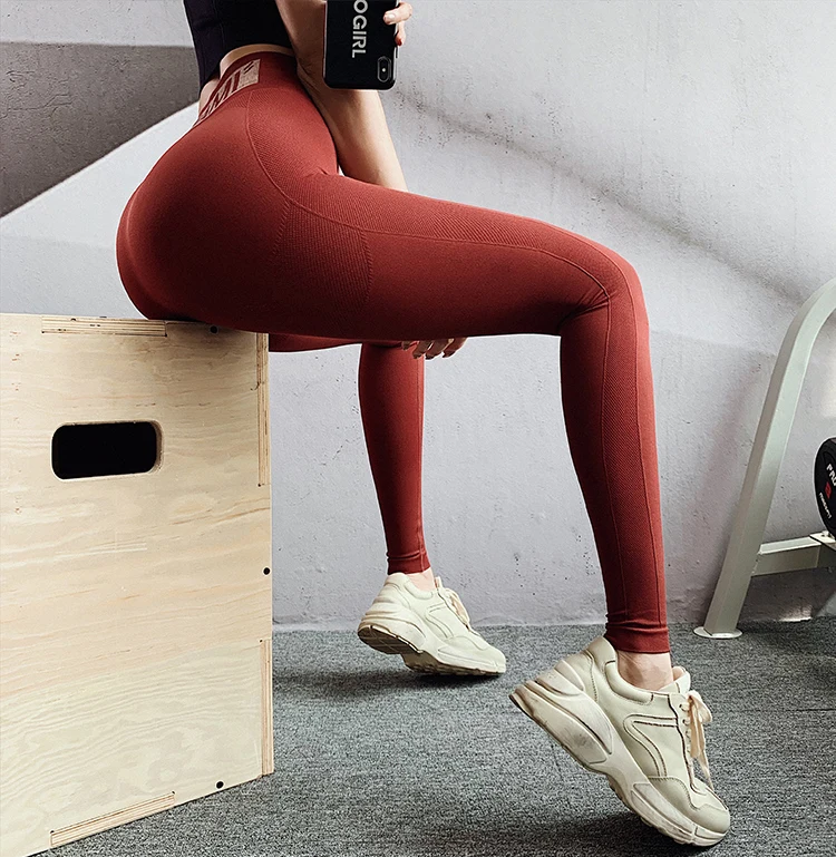 Oyoo Lettle печати пуш ап тренажерный зал леггинсы Красный Высокая талия Спорт Йога