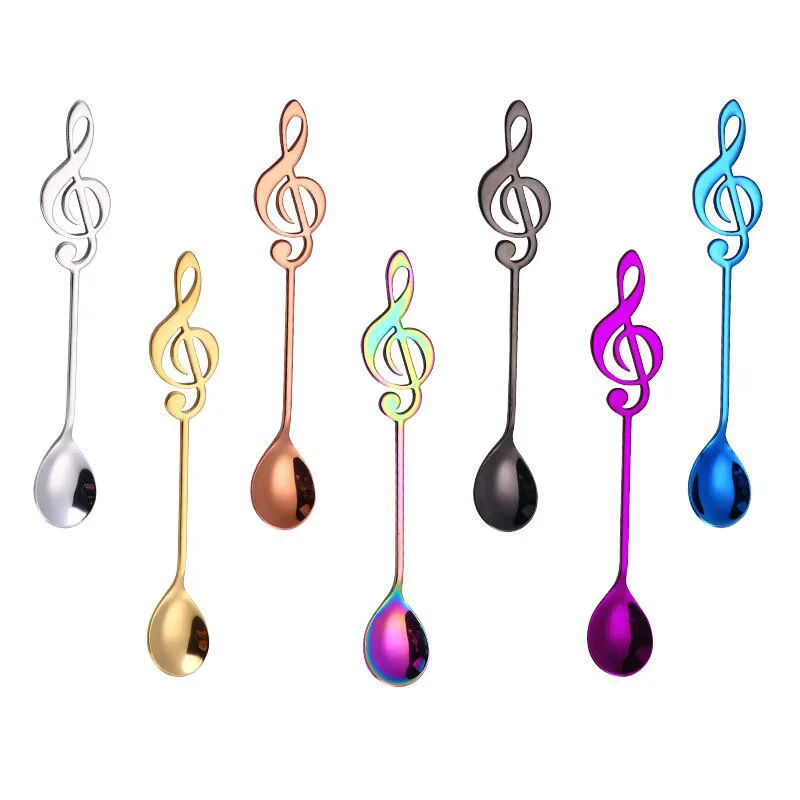 

50pcs/lot music note coffee tea spoon stainless steel silver gold rose gold spoon charm mini honey coffee cupping spoon