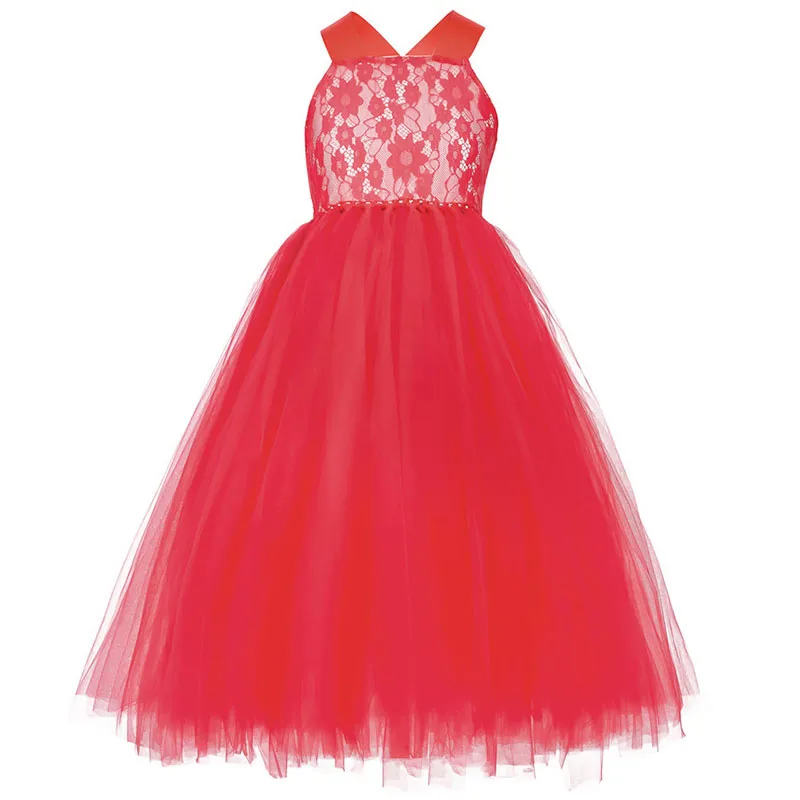 

2021 Tutu Lace Princess Dress For Girl Costume Kid Children Performance Show Party Clothing Red Black Navy