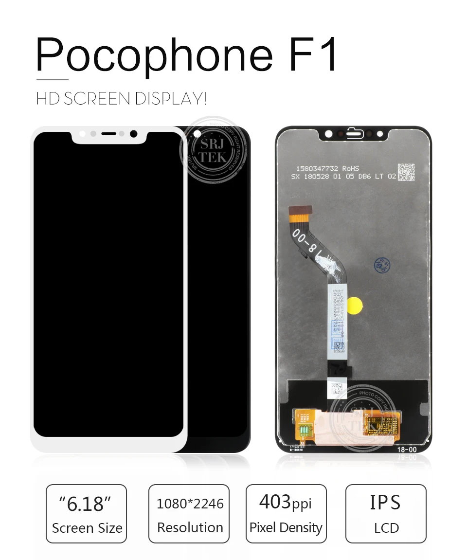 Srjtek для Xiaomi Pocophone F1 ЖК стекло матрица сенсорный экран дигитайзер полная сборка с рамкой 6,18 ''для Pocophone F1 дисплей