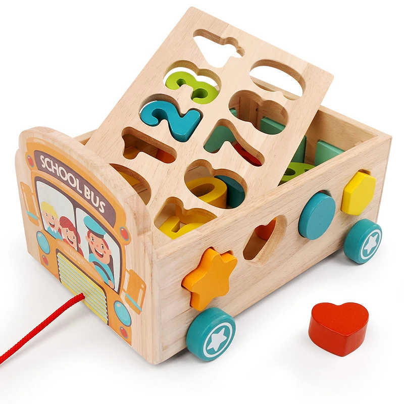 

Baby Wooden Rainbow Building Blocks Drag Car Montessori Color Early Learning Shape Matching Assembling Digital Toy Gift