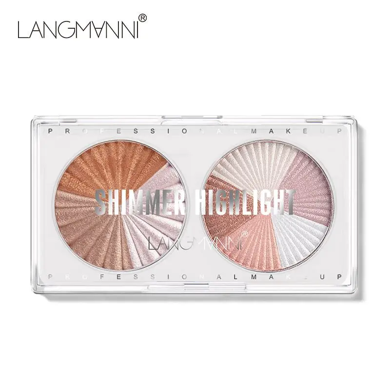 

Langmanni Double Disc Mixed Color Crystal Highlighter Palette Face Bronzers Powder Palette Professional Illuminator Face Makeup