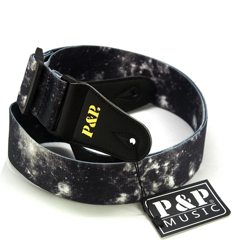 

New PU Leather Guitar Strap Adjustable Bass Folk Acoustic Guitar Musical Instrument Accessory With Lightning Purple Sky Pattern