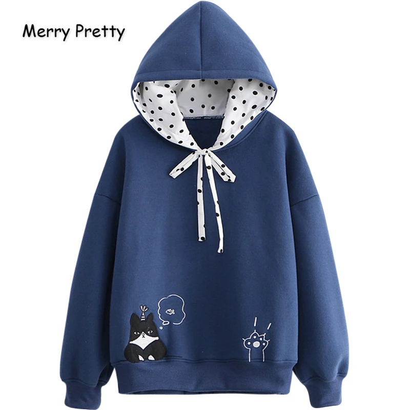 Женские толстовки с капюшоном MERRY PRETTY в стиле Харадзюку С мультяшным котом и