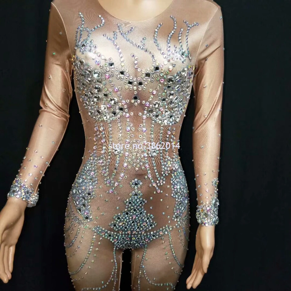 Блестящий Стразы женский комбинезон знаменитости для выпускного вечера