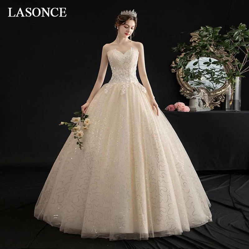 Кружевное бальное платье LASONCE с блестками и аппликацией свадебные платья
