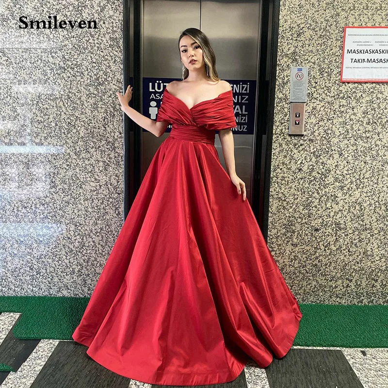 

Сказочное красное вечернее платье Smileven, трапециевидные платья с открытыми плечами для выпускного вечера, Новое поступление, платья знамени...