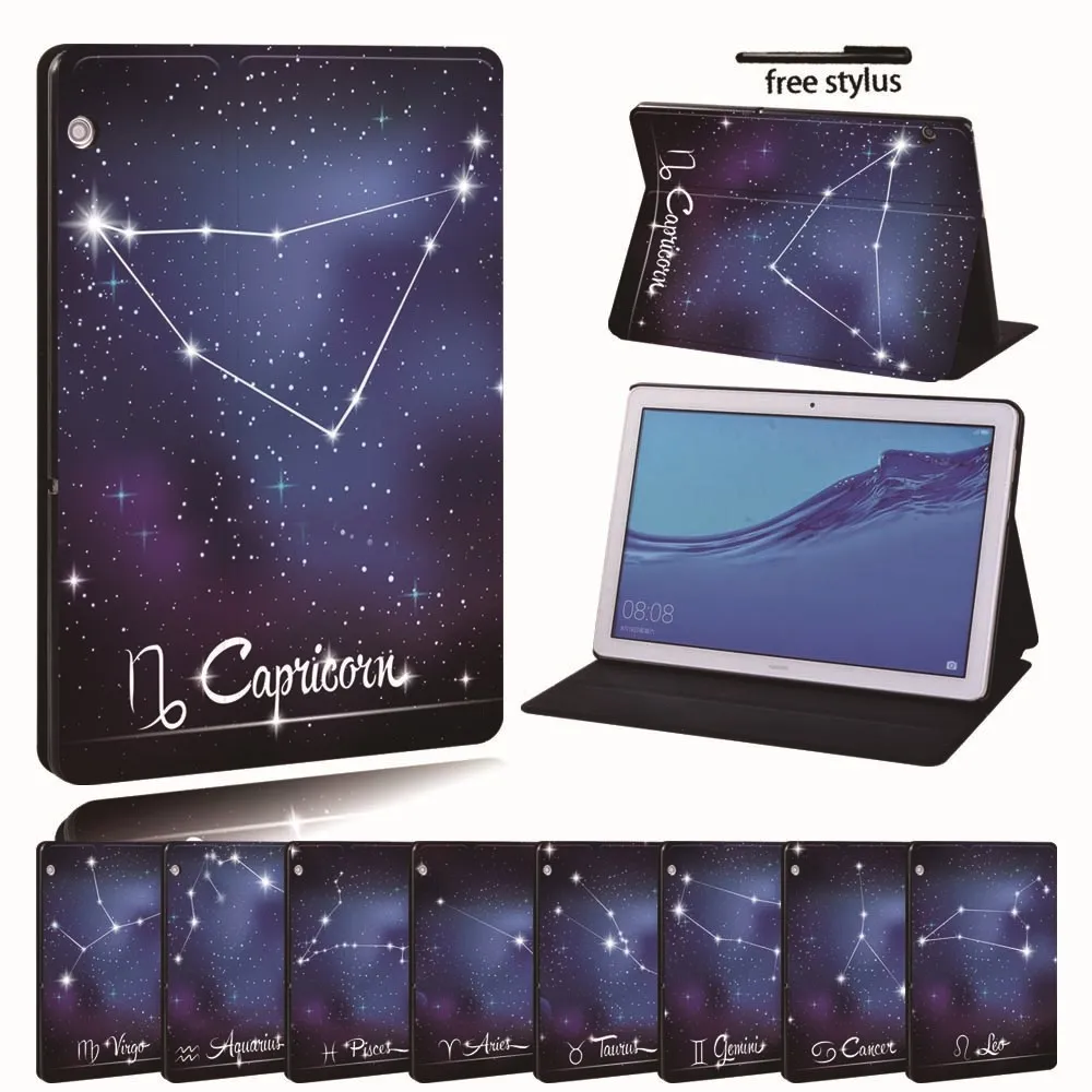 

For Huawei MediaPad T3 8.0 /T3 10 9.6" /T5 10 10.1"- Printed Star Sign PU Leather Tablet Stand Folio Stand Shockproof Cover Case