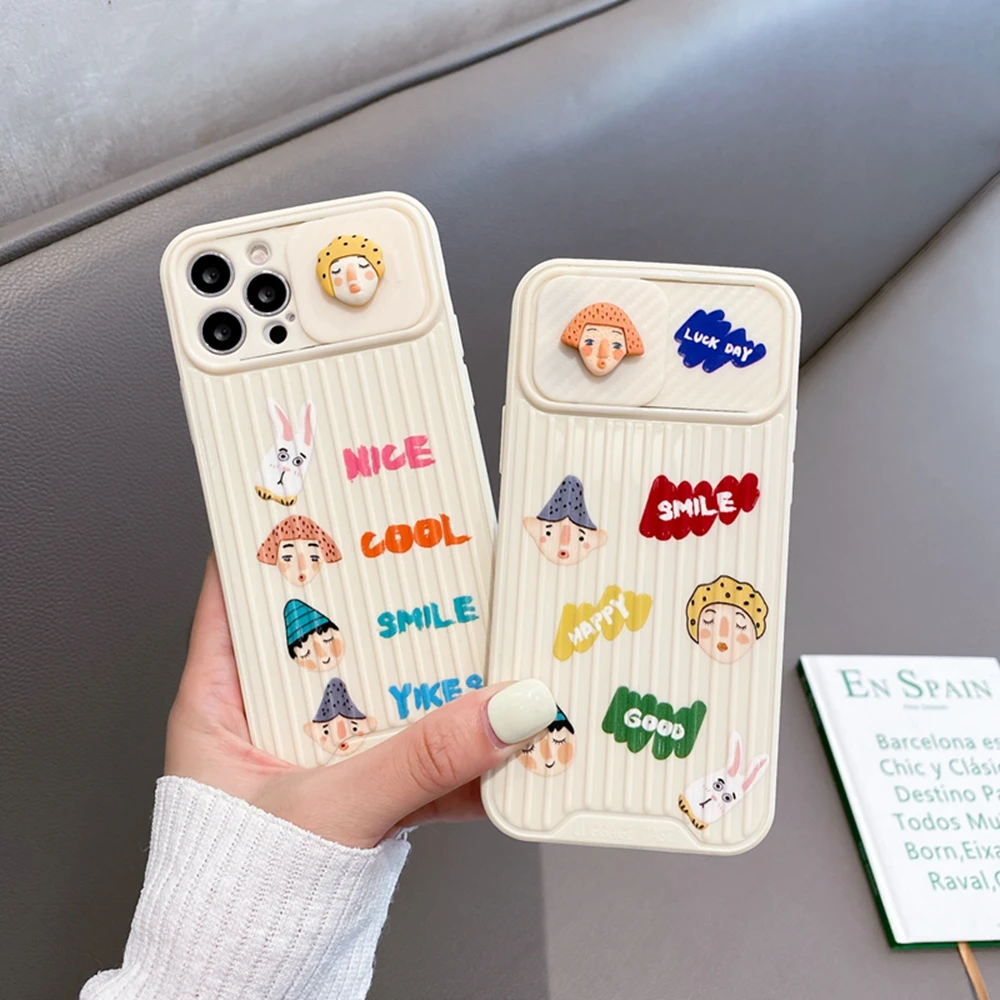 

Cartoon Funny Slide Camera Lens Protection Phone Cases For iPhone 12 11 Pro XS Max XR X 7 8 Plus SE 2020 Cute Soft Cover Case