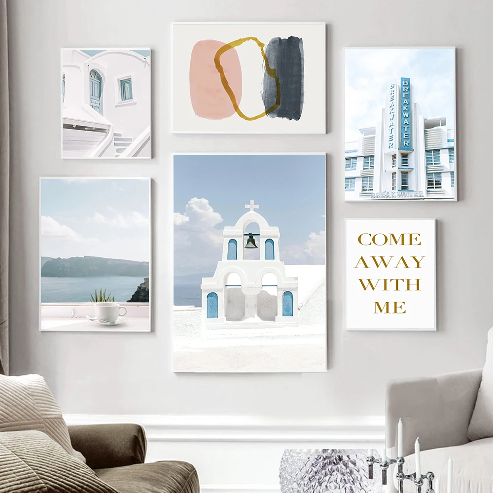 

Greece Aegean Sea Santorini Windmill Travel Nordic Poster Wall Art Canvas Painting Wall Pictures For Living Room Home Unframed