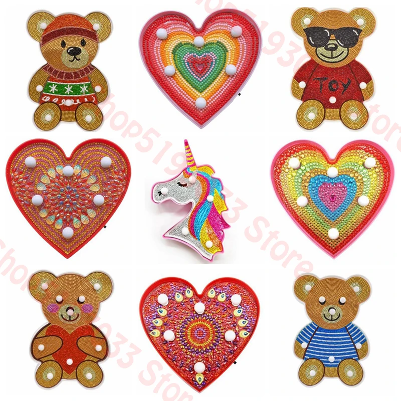 

Декоративный фонарь светодиодный Единорог DIY полная дрель алмазная живопись свет ночник для спальни декор для домашнего стола Медведь любо...