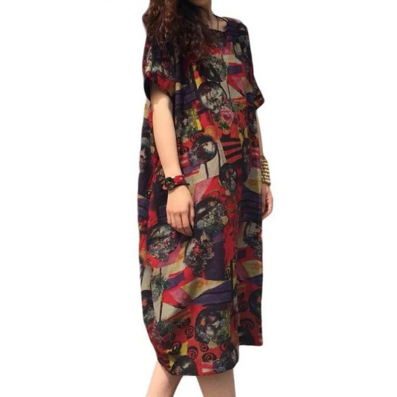 Женское летнее платье повседневное свободное короткий рукав с принтом Boho