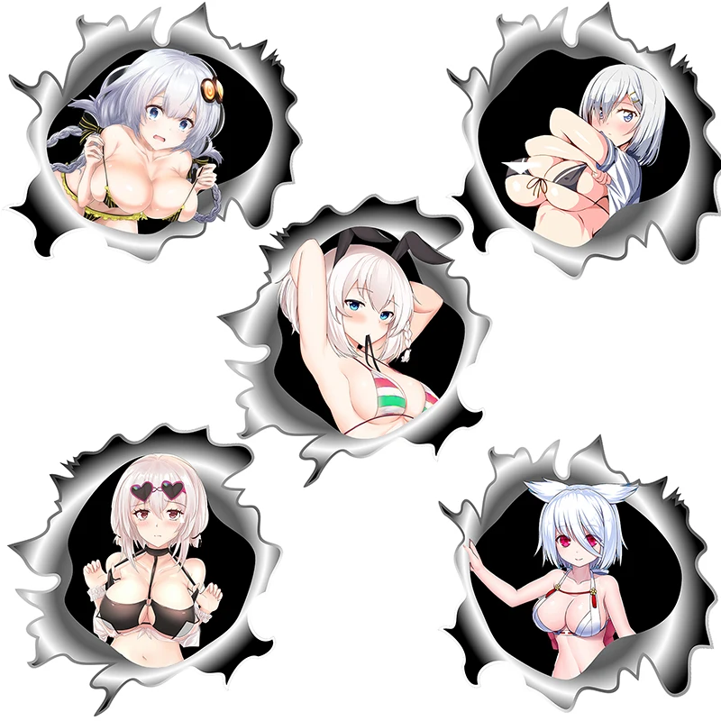 

Забавные 3D металлические аниме наклейки CDM365 с трещинами, милые сексуальные бикини, девушки, капот автомобиля, скейтборд, наклейки на стену х...