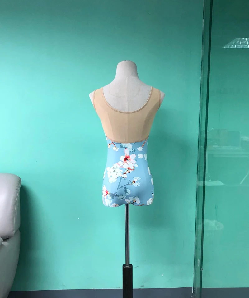 

Ballet Dance Leotards Women Light Blue Print Sleeveless Gymnastics Exercise Costume Adult High Quality Ballet Dancing Leotard