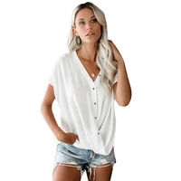 chiffon shirt women summer solid color sexy v neck short sleeve tops and blouses casual plus size elegant streetwear shirts