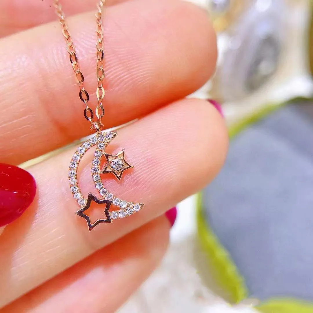 

Изысканное тонкое ожерелье из розового золота с подвеской в форме звезды и Луны, ожерелье с микрозакрепкой из фианита с цепочкой, модные про...