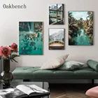 Настенный постер с зеленым пейзажем, Картина на холсте с тропическим пейзажем, принт гор, озера, морской лодки, дорожные картины, декор для комнаты