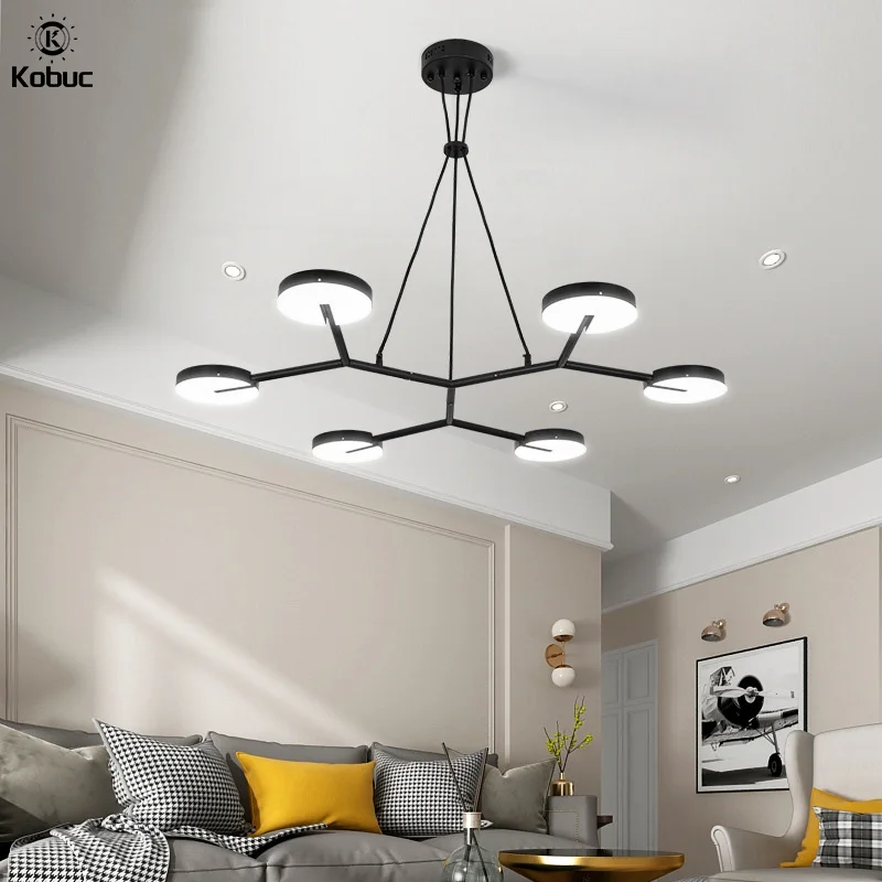 Kobuc Nordic Design 3/6 LED Creative Chandelier Rotatable Dining room Living Bar Black Gold Metal Light Fixture | Лампы и освещение