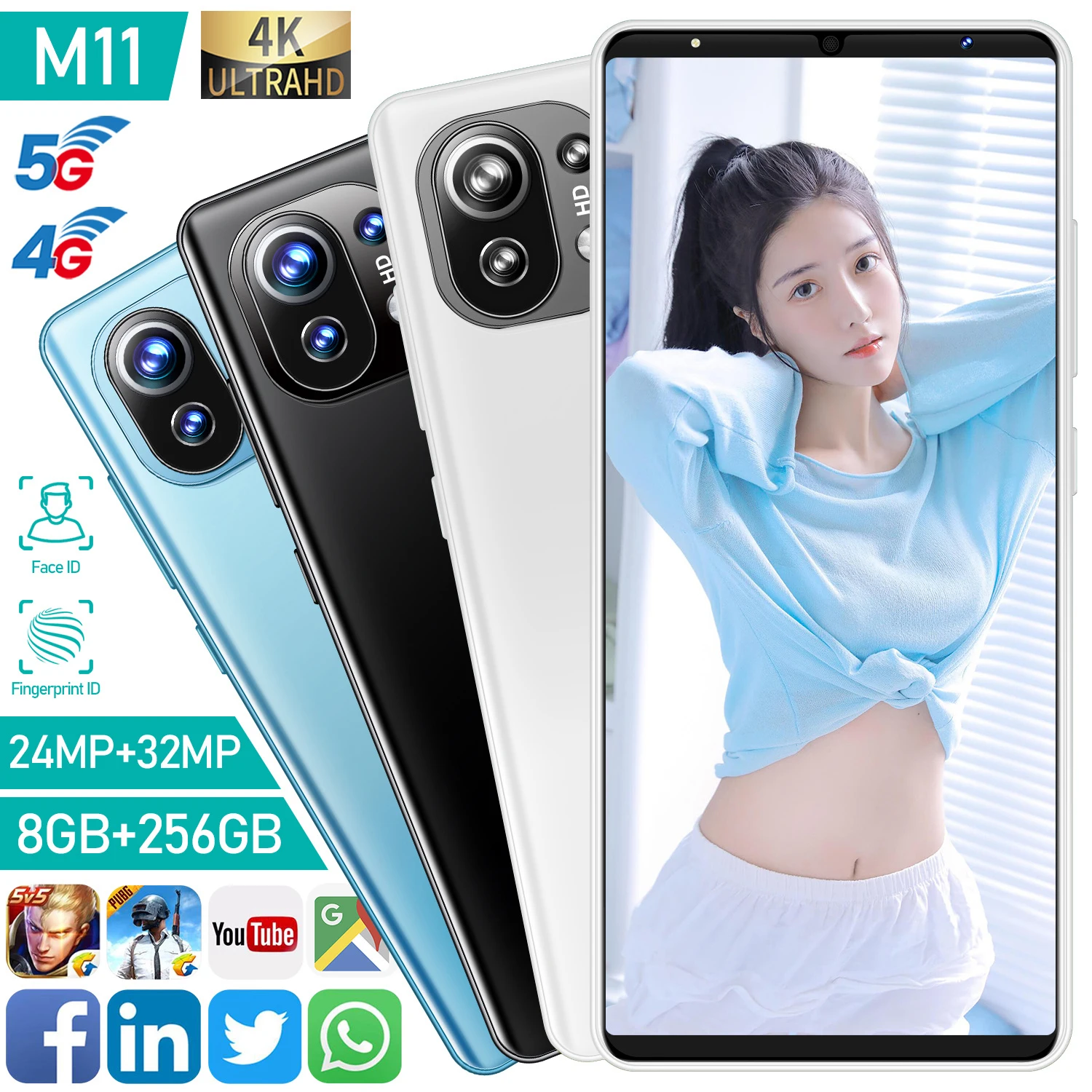 

M11 5G Smartphone Android Celular 8GB 256GB SmartPhone Unlocked 4800mAh 6.1" Screen 24MP+32MP Camera Mobile Phone Global Version
