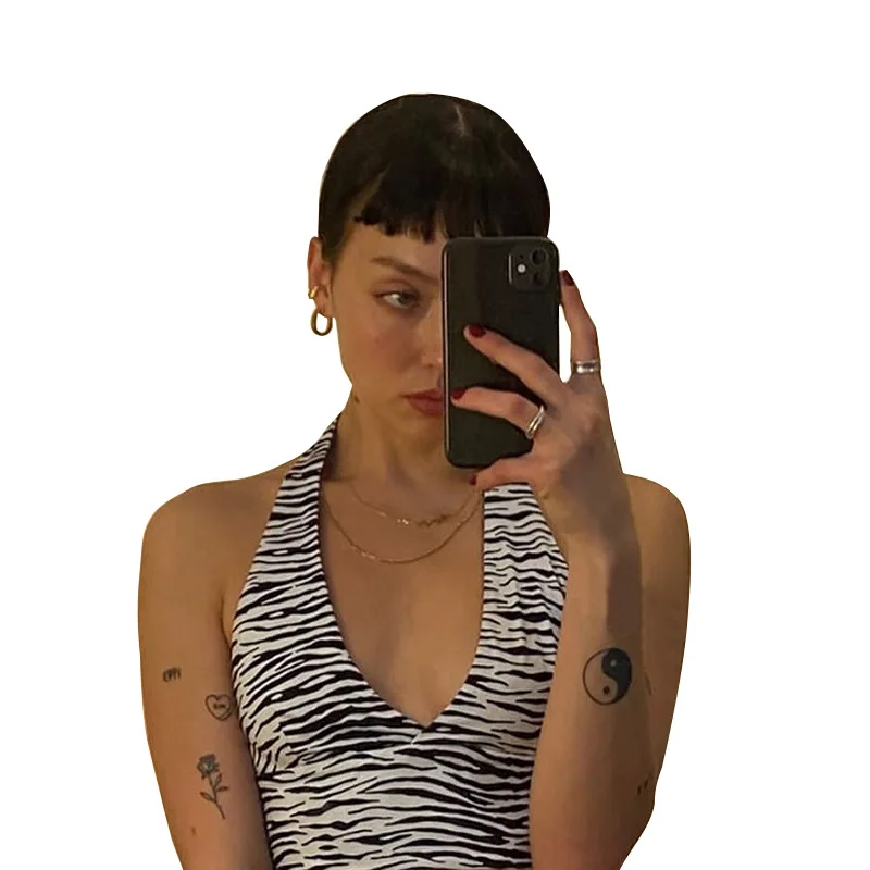 

Женский трикотажный топ с V-образным вырезом, с принтом зебры